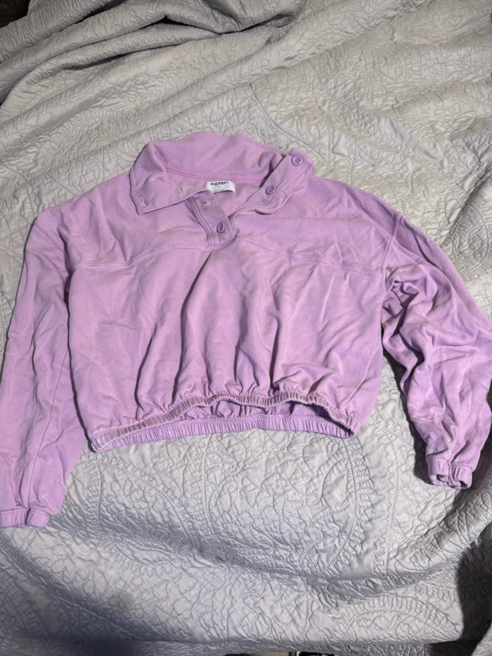 Old Navy Lavender Cropped Button-Neck Sweatshirt